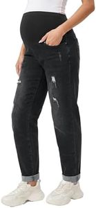 OUGES Women's Black Maternity Pregnancy Jeans Pants Cotton Cute Ripped Denim Work Jeans Over Belly Loose Barrel Leg Slim Tall Petite Casual Pockets Maternity Clothes Outfits Mom Jeans 2026(Black,M)