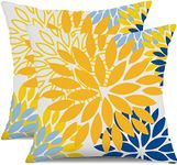 DFXSZ Yellow Blue Flower Pillow Covers 24x24 Inch Set of 2 White Gray Colored Throw Pillows Outdoor Waterproof Decor for Living Room Sofa Patio Funiture Garden Floral Polyester Pillow Covers 002J