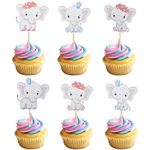 Gyufise 36Pcs Elephant Boy or Girl Cupcake Toppers Gender Reveal Cake Decorations for Elephant Theme Babyshower Kids Birthday Pink Blue Party Decorating Supplies