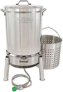 Bayou Classic 62 Quart Stainless Steel Boil and Steam Cooker Kit with Lid, Basket, Single Jet, 10 PSI Regulator, 60 Inch Hose, Silver
