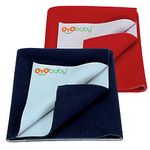 OYO BABY Waterproof Baby Bed Protector Dry Sheets for New Born Babies | Reusable Mats | Cot & Bassinet Gift Pack (Dark Sea Blue + Red),Small (70cm x 50cm)