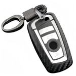 M.JVisun Soft Silicone Rubber Carbon Fiber Texture Case Protector Car Remote Key Fob Cover for BMW 1 Series 2 3 4 5 6 7 Series 5GT GT3 GT5 X1 X3 X4 M2 M3 M4 M5 M6 - Black - Weave Keychain