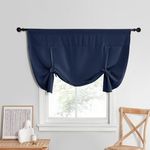 NICETOWN Blackout Tie Up Curtain Thermal Insulated Curtain Bathroom Curtain, Country Roman Shade for Small Window, Rod Pocket Window Valances, 52 inches W x 45 inches L，Set of 1, Navy