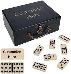WE Games Custom Double 12 Dominoes in Engraved Black Stained Wooden Treasure Box, Dominoes Set for Adults, Ivory Color Double Twelve Domino, Classic Board Games, Tile Games, Personalized Domino Gift