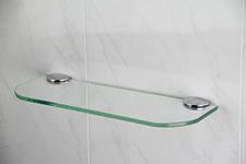 BSM Marketing Glass shelf with curved corners 3 sizes 300mm 400mm 500mm and 3 colours Clear White Black Bathroom Kitchen Bedroom (300mm x 100mm, Clear)