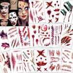 Konsait 120pcs Halloween Scars Tattoos, Halloween Bleeding Wound Temporary Tattoo, Zombie Vampire Makeup Bite Tattoo, Waterproof Fake Blood Tattoo for Kids Women Men Halloween Party Cosplay Costume