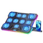 ChillCore Laptop Cooling Pad, RGB Lights Laptop Cooler 11 Fans for 15.6-19.3 Inch Laptops, Gaming Laptop Fan Cooling Pad with 8 Height Stands, 2 USB Ports - A21 Blue