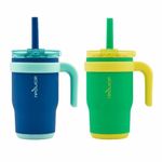 reduce 14oz Coldee Tumbler with Handle for Kids Leakproof Insulated Stainless Steel Mug with Lid & Straw –Spill Proof Chew-Resistant Straw 2 Pack