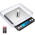 Brifit Pocket Scale, 500g High Precision Digital Kitchen Scales with 100g Weight, Stainless Steel Jewelry Scales with Two Trays, Mini Kitchen Scale with Backlit, 0.01g Precision, Tare and PCS Features