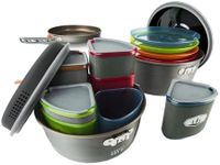 GSI Outdoors Pinnacle Ceramic Camper Cookware Set, 4-Person Camping Cookware with Non-Stick Pots, Frypan, Bowls, Plates & Nesting Design