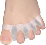 DAZZLIQ Silicone Gel Toe Separator for Pain Relief 5 Holes Orthopedic High Elastic Toe Straightener for Hammer Toe, Bunion & Achilles Stretcher, Toe Spacers for Foot Alignment Hammer Hallux Valgus Corrector - Ideal for Men & Women (White) 2 pcs