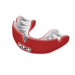 OPRO Youth Instant Custom Fit Moldable Mouth Guard (Red/White) Dentist Level Impact Mouth Guard for Sports – Boxing Mouthguard for MMA, Self-Fit Sports Mouthguards for Hockey – Includes Case
