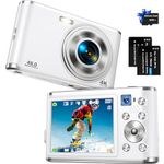 Digital Camera for Kids, 4k Camera with Lanyard 44MP Digital Point and Shoot Camera, Anti-Shake Vlogging Camera with 16X Zoom（White）