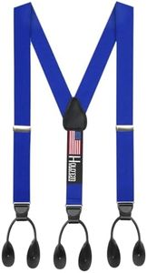 HOLD'EM Tuxedo Suspenders for Men Black Genuine Leather Button End 1.25 Inches Mens Braces Suspenders- Royal Blue (Tall 54" Long)