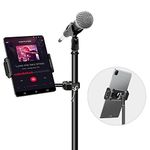 elitehood Metal iPad Holder for Microphone Stand, Side Mount iPad Music Stand Holder for mic, 360° Swivel Tilt Adjustable Mic Stand Tablet Holder for iPad, iPhone, More 4-13in Devices