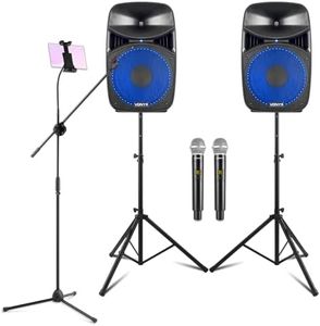 Vonyx VPS122A Home Karaoke System with Wireless Microphones, 800W Bluetooth PA Speakers, Tablet Holder and Stand - Complete Adults Karaoke Machine Kit