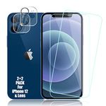 BIGFACE Compatible with iPhone 12 Screen Protector + Camera Lens Protectors, [2 + 2 Pack] Premium HD Clear Tempered Glass, Anti-Bubble 3D Curved Accuracy Film For iPhone 12 (6.1 Inch)