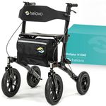 Helavo Foldable All Terrain Walker with Seat - Outdoor Walker for Seniors with Large 12" Pneumatic Tires for Perfect Comfort on All Surfaces