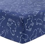 Starry Safari Fitted Crib Sheet - 100% Cotton; Navy, White; Fully Elasticized; 10-Inch Pockets; Fits Standard Crib Mattress 28 in x 52 in;