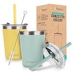 tweevo Kids Tumblers with Spill-Proof Screw Lids - Kids Tumbler, 8.5 oz. - Stainless Steel Kids Cups with Straws and Lids & Straw Brush - Adorable Spill Proof Cups for Kids - 2 Pack