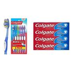 Colgate Extra Clean Toothbrush, Full Head, Soft (6 Count) + Colgate Cavity Protection Fluoride Toothpaste, Regular, 4 X 120 mL