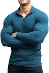 COOFANDY Men's Stretch Muscle Tshirts Long Sleeve Knit Tees Casual Slim Fit Polo Shirts