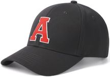 Classic Baseball Hat Custom A to Z Initial Team Letter, Black Cap White Red Letter A
