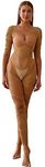 Bommi Fairy Women Sexy Crotchless Underwear Hollow Lingerie Bodysuit Babydoll Striped Mesh Teddy Sleepwear Half-Sleeves Bodystocking (Almond)