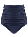 RELLECIGA Women's Navy Blue High Waisted Ruched Bikini Bottom Size Large