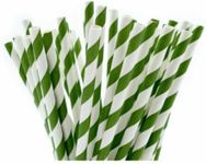 Art Paper Straws 25pcs, Biodegradable Recyclable Drinking Straws for Wedding - Birthday Party, Cocktail, Holiday, Coffee, Soda, Baby Shower Suppliers. (Green White Stripes)