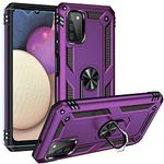 PUSHIMEI Galaxy A03S Case [Military Grade 16ft Drop Tested] with HD Screen Protector, Magnetic Ring Holder & Kickstand, Purple