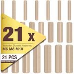 21 Pcs Assorted Wooden Dowels M6 M8 M10 Hard Wood Grooved Plugs Furniture Woodwork Grooved Fluted Pin Craft 6mm 8mm 10mm