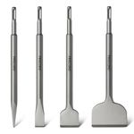 SDS Chisel Set, Firecore 4pcs Tile Removal Chisel Bits for SDS Plus Rotary Hammer Drill Attachments, Alloy Steel Shovel for Demolition Chipping Grooving Scaling Removing Cement Thinset Mortar Vinyl