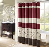 Madison Park Serene Flora Fabric Shower Curtain, mbroidered Transitional Shower Curtains for Bathroom, 72 X 72, Red