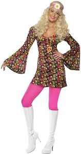 Smiffy's Women's 1960S CND Costume Dress with Bell Sleeves, Multi, Medium