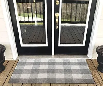 LEVINIS Farmhouse Grey Buffalo Plaid Rugs Outdoor Doormats- Cotton Washable Buffalo Check Doormats for Kitchen,Front Porch,Bathroom,Laundry Room,Entry Way, 23.6'' x 51.2''