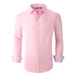 ALEX VANDO Mens Dress Shirts Regular Fit Long Sleeve Men Shirt,Pink,L