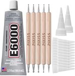 E6000 3.7 Ounce (109.4mL) Tube Industrial Strength Adhesive for Crafting, 10 Snip Tip Applicator Tips and Pixiss Art Dotting Stylus Pens 5 pcs Set