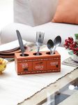 EK DO DHAI S.F.K Wooden Cutlery for Counter top, Dining table, Kitchen Table for Forks, Knives, Spoons Holder Kitchen Organizer Cutlery Holder (Orange - 3 Compartments)