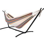 Lazy Daze Hammocks Double Hammock with 9FT Space Saving Steel Stand Includes Portable Carrying Case, 450 Pounds Capacity, Tan Stripe