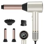 PARWIN PRO BEAUTY Air-Sonic Hair Dryer with Diffuser, HD-LED Display & 110, 000 RPM High Speed Ionic Blow Dryer, 32mm Left & Right Air Auto-Wrap Curlers, Silver Professional Version