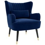 Vesgantti Velvet Accent Chair with Lumbar Pillow, Modern Wing Back Armchair Lounge Chair, Large Occasional Chair for Living Room Bedroom Study Room Office(Blue)