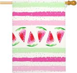 Mugod Watermelon Slice with Seeds Summer House Flags for Outdoor Decoration, Pink Green Stripes Polka Dot Large Yard Flag Burlap Banner 28 x 40 Double Sided Seasonal Flag Outside