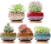 LAMDAWN Cute Ceramic Succulent Garden Pots, Planter with Drainage and Attached Saucer, Set of 5 -Plants Not Included (Round)