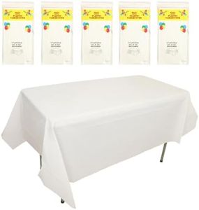 aoozleny Premium Disposable Plastic Tablecloth (54 x 72 inches), Decorative Rectangle White Table Cover for Wedding, Party, Banquet [5 Pack] (White)