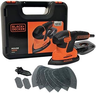 BLACK+DECKER Lijadora de detalles Ratón 120W, 3 zonas de agarre, encaje rápido de lija, bote de polvo con microfiltración, incluye 6 hojas de lija y maletín, KA2500K