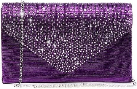 Dasein Women Satin Evening Bag Rhinestone Clutch Purse Wedding Prom Purse Formal Cocktail Party Handbag (Purple)
