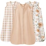 Unnivoll Baby Sleeping Bag 0.5 Tog 6-12 Months Summer Sleep Sack 3 Pack 100% Cotton Baby Sleep Bag Wearable Blanket for Newborn Infant Brown Checkered Floral