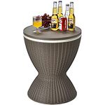 CASART 30L Rattan Effect Ice Bucket, Height Adjustable Bar Beer Cooler Table, Outdoor Coffee Cocktail Table Round Stool for Garden, Patio, Party, Deck and Pool (Brown)