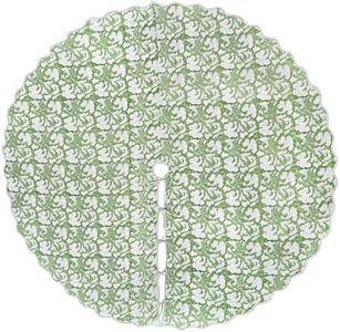 Ridhi Sage Green Hand Block Printed Christmas Tree Skirt 70'' Inch Cute, Boho,Decorative, Rustic, Vintage, Indoor, Outdoor, Holiday Decor, Christmas Decoration Halloween Fall Thanksgiving Gifts